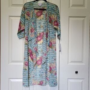 Floral Kimono Mint & Cream Striped Sheer Open Front Coral Pink Olive CoverUp NWT
